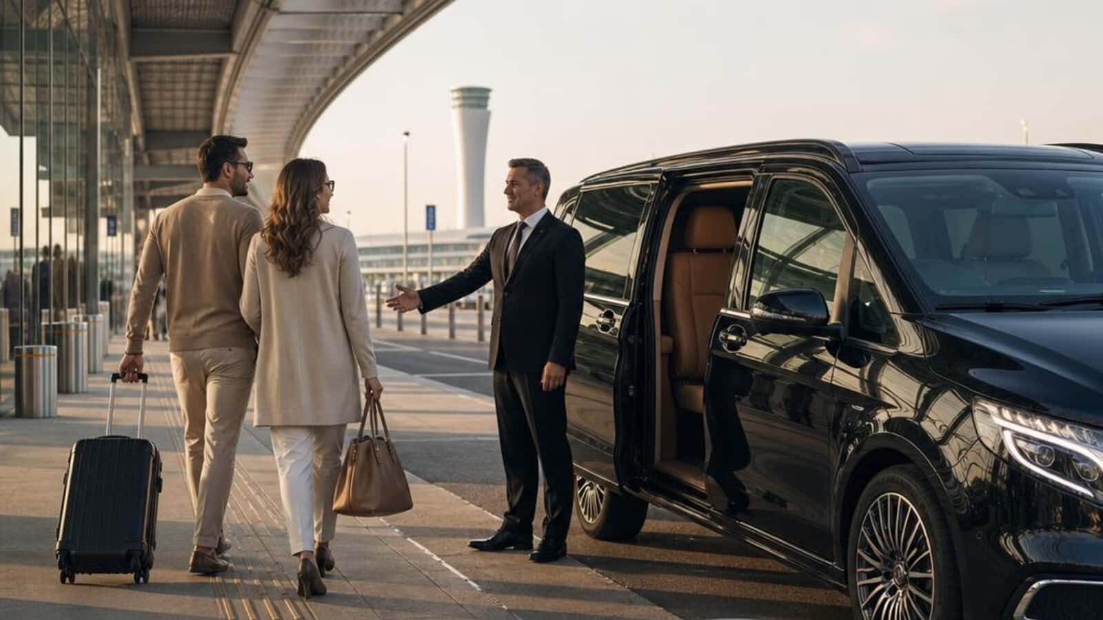 VIP-Transferfahrzeug bereit für Fahrgäste am Eingang des Flughafens Sabiha Gökçen