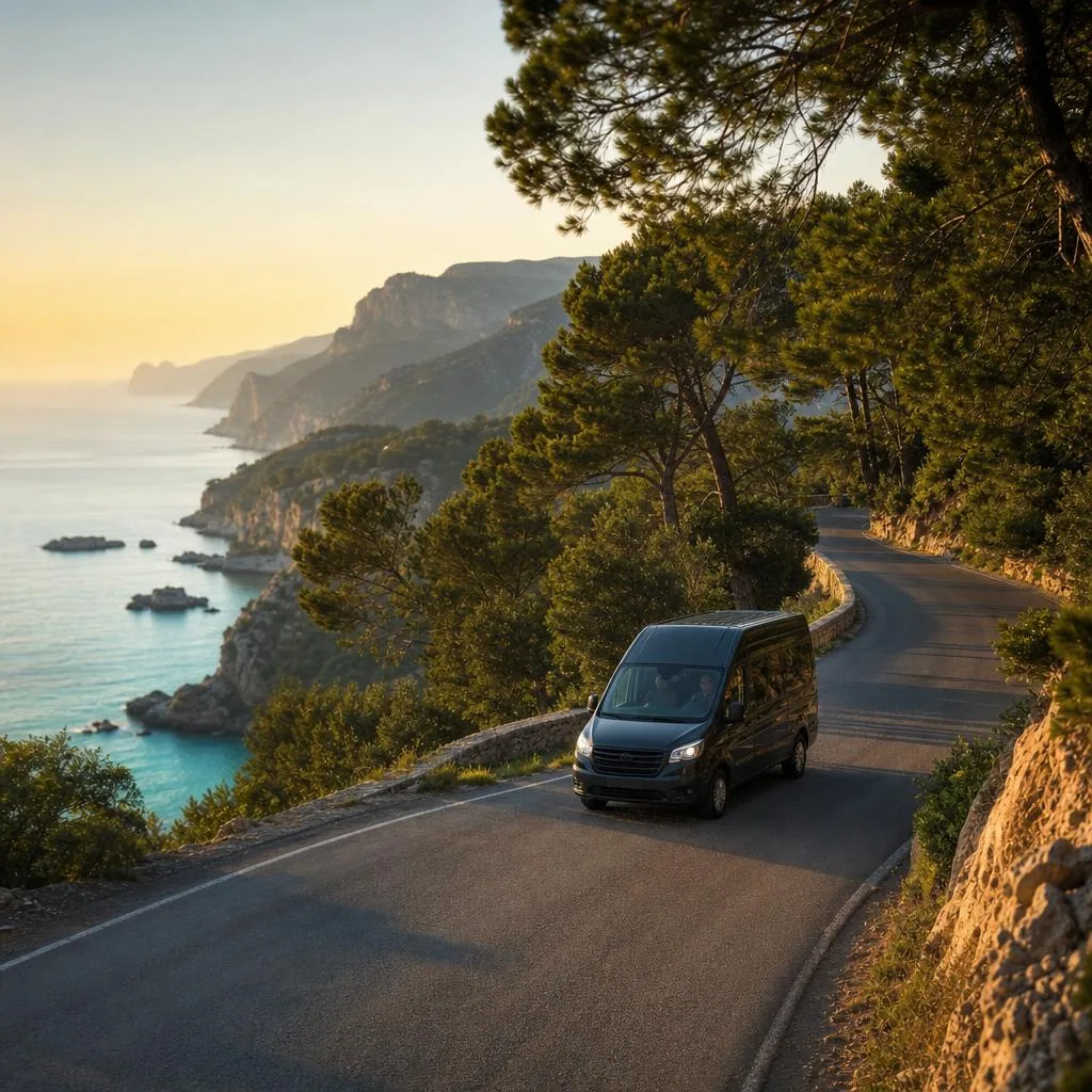 VIP transfer vehicle heading to a resort on the Bodrum peninsula