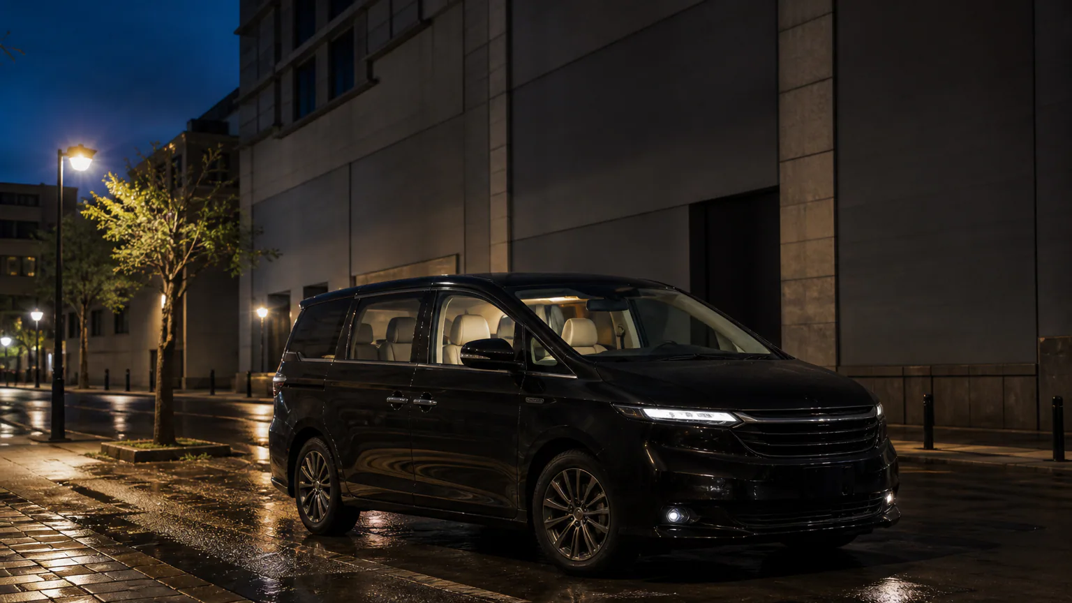 A VIP transfer vehicle waiting at night and the night fare