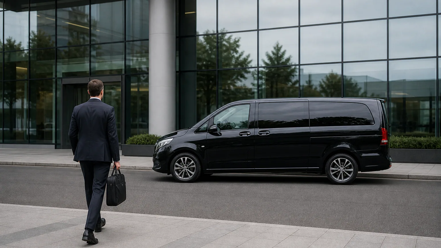 A driver-chauffeured vehicle reserved by the hour for meetings and corporate programs