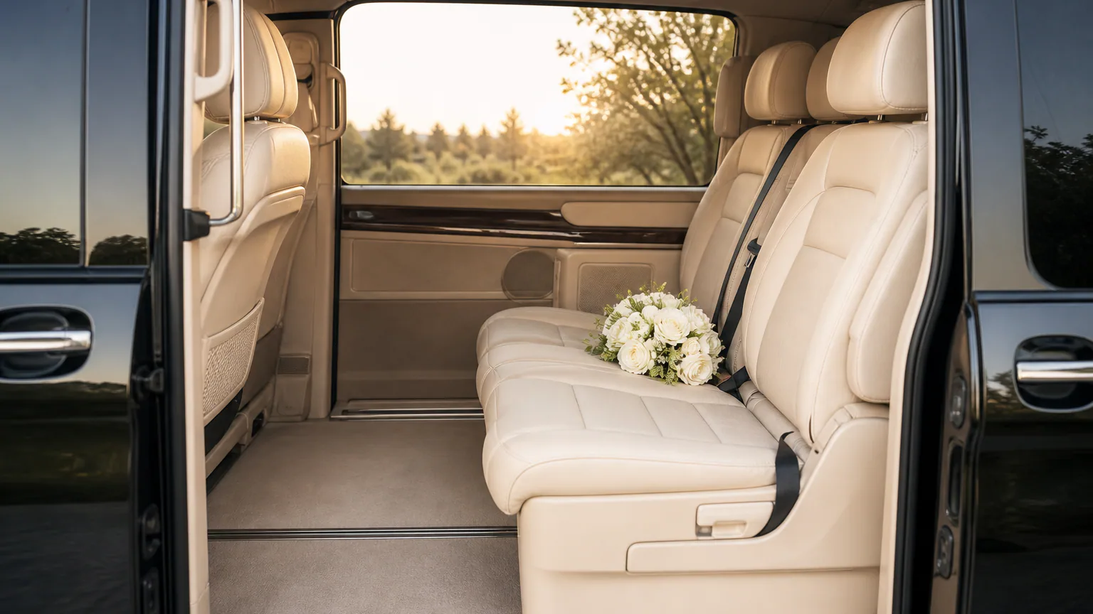 Voiture de mariée VIP avec un intérieur spacieux adapté à la robe de mariée